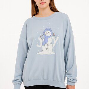 90s Jerzees Snowman Holiday Sweatshirt 2XL Blue Winter USA Made